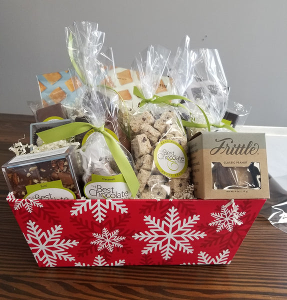 Red and Green Holiday Theme Nuts Candy Gift Basket